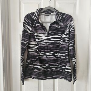 Fila Performance Zebra Pattern 1/4 Zip Black and White Pullover Size S